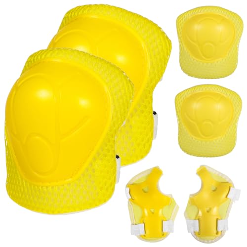 HANABASS 6 Piece Kids Roller Skate Protection Gear Yellow Arm Pads Elbow Knee Caps Wrist Guards for 4-16 Years Old Children