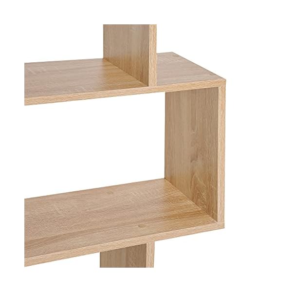 HOMCOM Wooden Wood S Shape Storage Display 6 Shelves Room Divider Unit Chest Bookshelf Bookcase Cupboard Cabinet Home Office Furniture (Oak) - Image 10