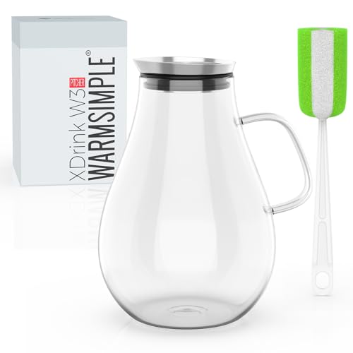 WARMSIMPLE Glass Pitcher With Lid, 2.5 Liter 85 oz Glass Water Pitcher For Fridge, 0.66 Gallon Pitchers With Handle And Lid, Tea Jug Carafe Jar For Hot/Iced Water Milk Juice Coffee Fruit