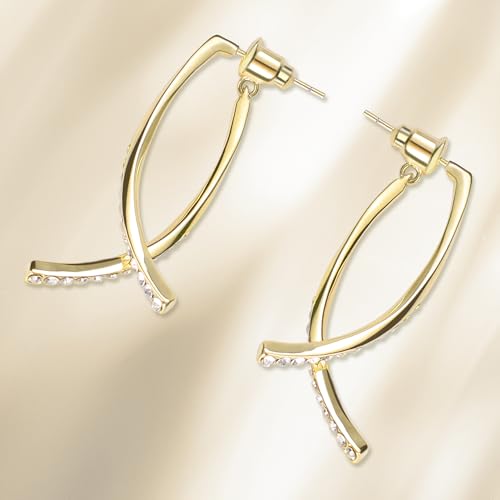 14K Gold Dangle Earrings - Elegant Long Drop Earrings for Women2