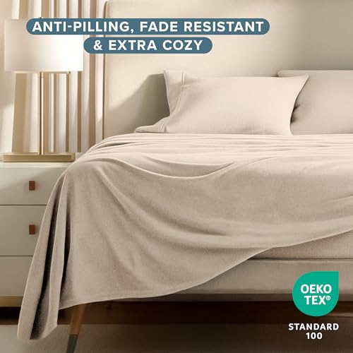 Image of Bare Home Super Soft Fleece Sheet Set (Twin XL, Sand) | Extra Plush Polar Fleece, No-Pilling Bed Sheets, All-Season, Cozy Warmth, Deep Pockets 6 to 15 Inches