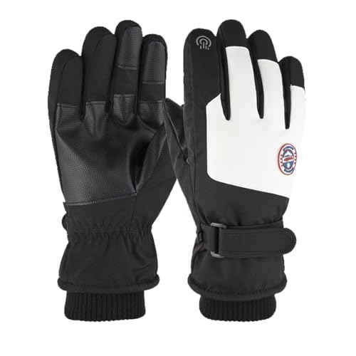Long Keeper Guantes Invierno Hombre Mujer Guantes Esquí Impermeable Guantes Nieve Tactiles con Forro Guantes Térmicos Sport Cortavientos (Negro con Blanco - M, Circunferencia de la Palma: 19-22cm)