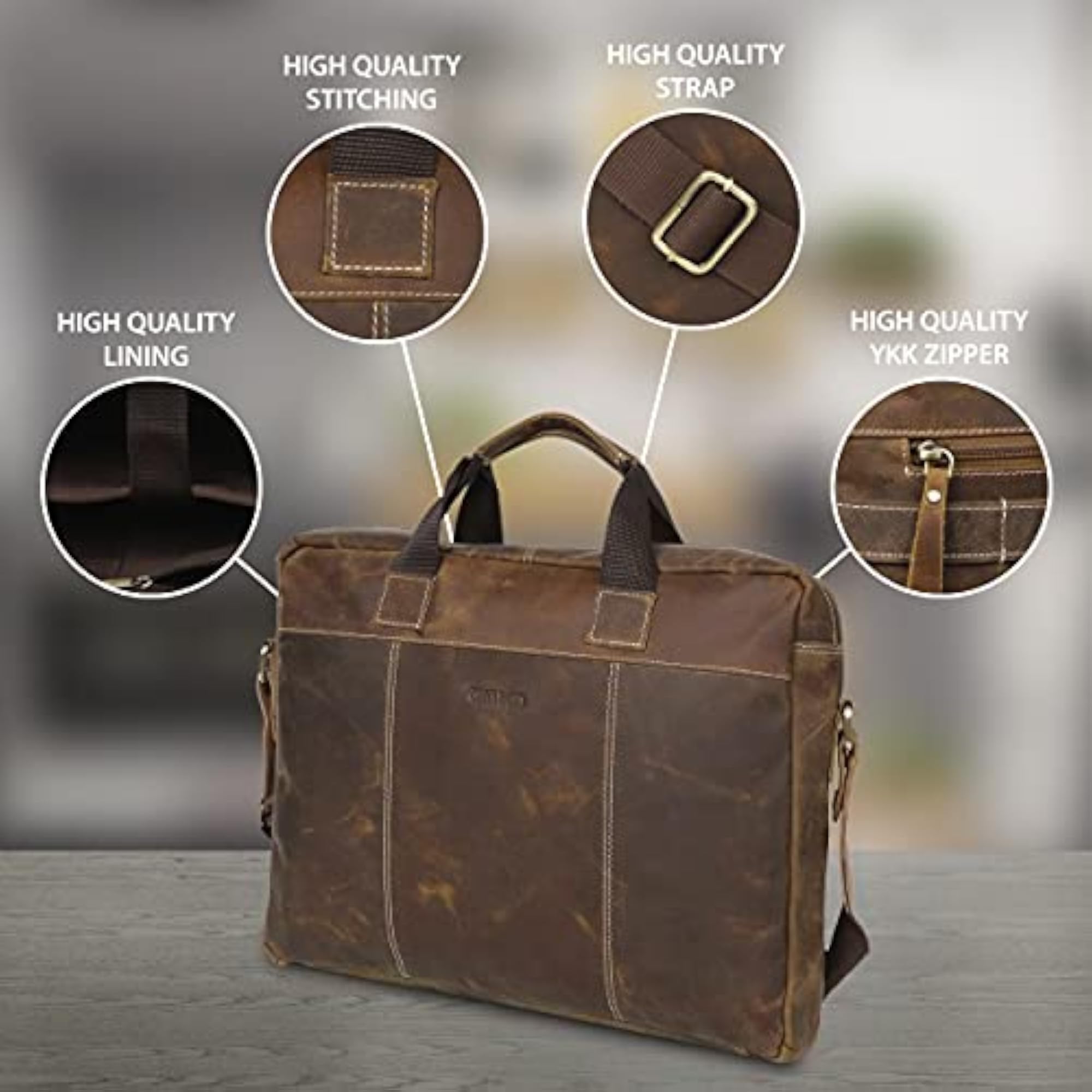 Genuine Leather Messenger Bag, 15.6" for Men and Women