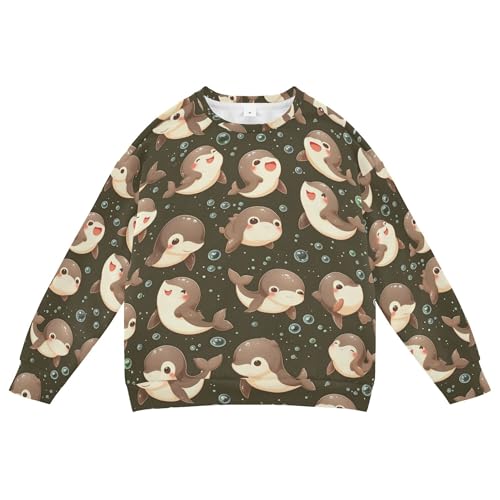 JUNZAN Cartoon Cute Dolphins Brown Big Boys Sweatshirts Hoodies Crewneck Kids Pullover Hoodie Camping 4T