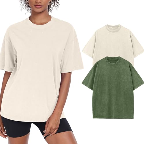Womens Washed Vintage Oversized T-Shirt Baggy Workout Tops Short Sleeve Cotton Tshirts Streetwear Boyfriend Tee(W-BG-AG 2XL)