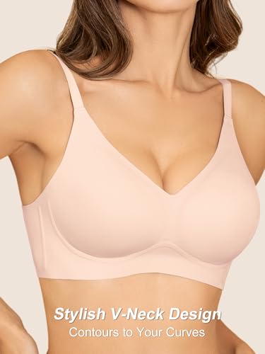 Image of Seamless Wireless Jelly Bras for Women - Lightly Padded Bra with Support, No Underwire Comfortable T-Shirt Bralette (XL, Nude)