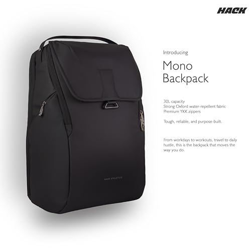Image of Hack Athletics Premium Mono Backpack | 30L Large Capacity | 15.6 inch Laptop Backpack | YKK Zipper | Built-in Zipper Lock | Water-Resistant Bag | Office, College,Travel, Gym Backpack for Men & Women