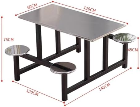 Stainless Steel Restaurant Table Set for 4, Anti-Slip Dining Table with Mat, Modern Kitchen & Living Room Furniture, Durable Canteen Table (Silver-B)