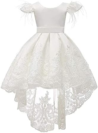 Sittingley Flower Girl Dresses Bowknot White Lace Embroider Pageant Party Wedding Gown (White, 6T)