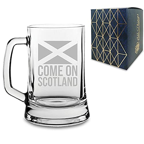 Engraved Football Tankard, Come On Scotland Flag Design with Gift Box, Euro Football Soccer Rugby Sport Championship
