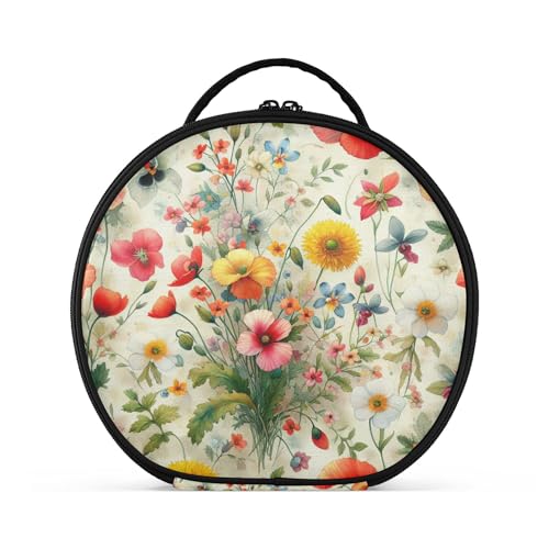 Takiito Watercolor Flowers Travel Makeup Case Portable Makeup Box Artist Cosmetic Case Organizer With Adjustable Dividers