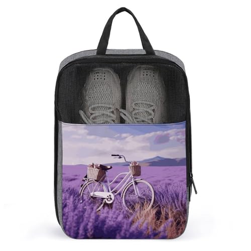 Lavender Field Bike Shoe Bags for Travel Water-Resistant Shoes Pouch with Handle Fashion Shoe Organizer with Zipper Closure Portable Sneaker Carrier for Men & Women Daily Use