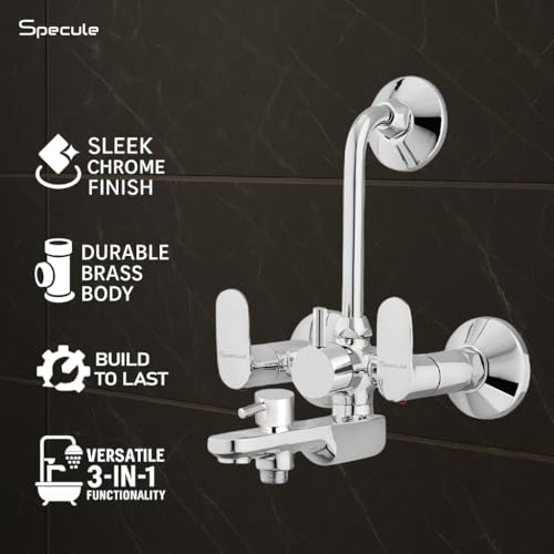 Image of Coral Wall Mixer for Bathroom 3 in 1 | Mixer Tap with Hand Shower, 1.5 Meter Hose & Diverter | Bathroom Shower Set | Wall Mixture | Chrome Finish