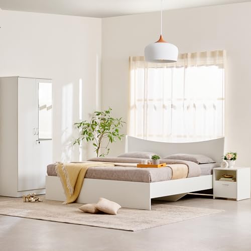Image of Home Centre Helios Alton King Bed with Bedside Table and 2-Door Wardrobe