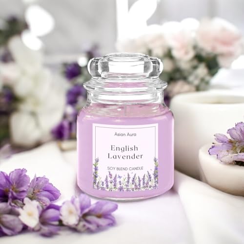 Asian Aura English Lavender Scented Jar Candle - Highly Fragrance...