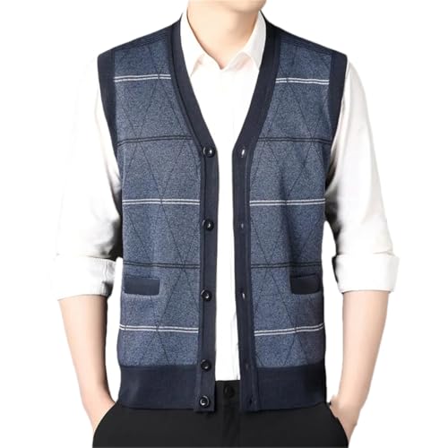 Men's Contrast Knitted Vest, Classic V-Neck Sleeveless Sweater, Button Knitted Cardigan