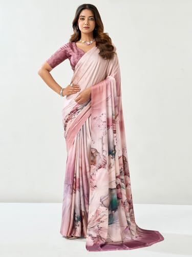Image of Satrani Women's Satin Digital Printed Saree with Unstitched Blouse Piece