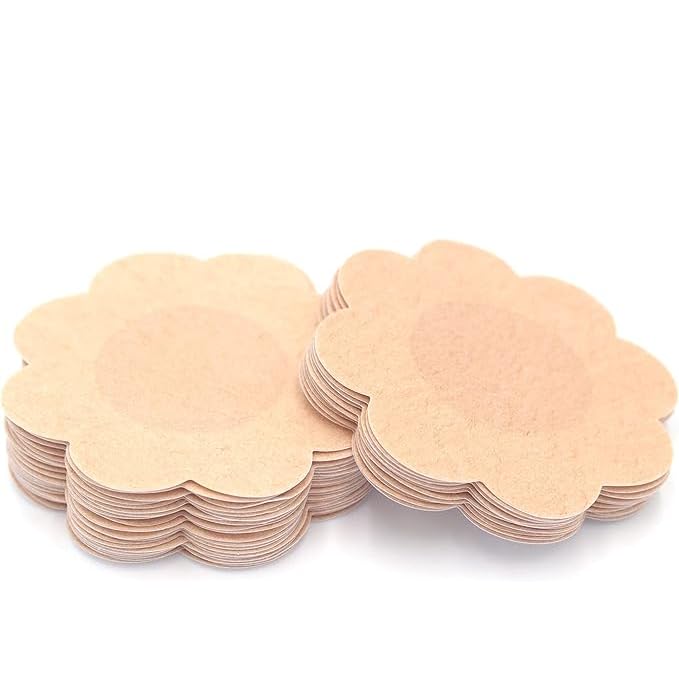 QueenVibes 40 Pieces Breast Covers Nipple Cover Pasties, Disposable Nipple Covers, Bra Pad, Self-Adhesive No Show Bra For Women (Large 8 cm, Beige)