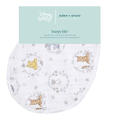 Aden + Anais Disney Burpy Baby Bib, 100% Cotton Muslin, Soft Absorbent 4 Layers, Multi-Use Burp Cloth And Bib, 22.5” X 11”, Single, Winnie The Pooh And Friends #TOP2