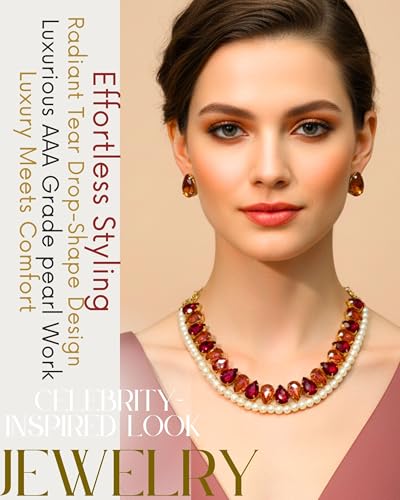 Image of Mansiyaorange Statement AD CZ American Diamond Cubic Zerconia Pearl Necklace Set | Gold Plated Chunky Fashion Jewelry for Women & Girls