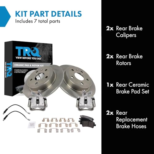 Image of TRQ Rear Brake Pad and Rotor Set Ceramic Solid Rotors Calipers Compatible with 2014-2015 Chevrolet Malibu 2016 Malibu Limited