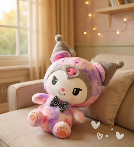 Image of Cute Plush Doll Soft Toy, Grey and Pink Tie-Dye Pattern, 30 cm