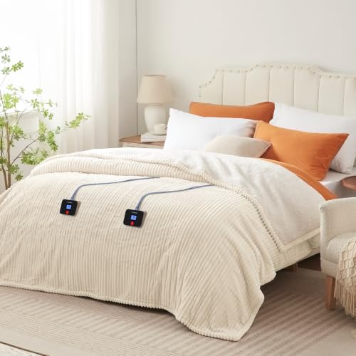 Image of Westinghouse Electric Blanket King Size, 100x90 Inch, Cream White | King Size Heated Blanket with 10 Heating Levels & 1-12 Hours Auto Shut Off, Fast Heating Warming Blanket, Machine Washable