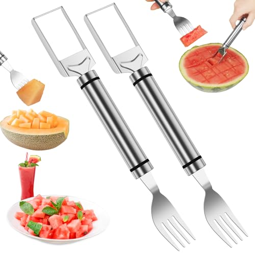 OSDUE 2PCS Coupe Fruits 2 en 1 en Acier Inoxydable, Cuillère à Melon, Outil de Coupe de Pastèque à Double Tête pour Pastèque, Melon, Papaye, Fruit du...