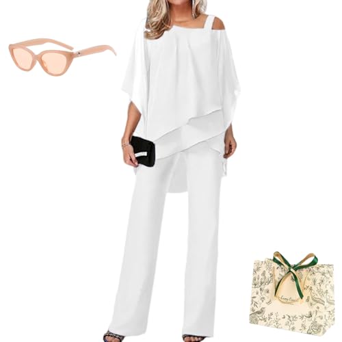 Elegant Layered Chiffon Top & Wide-Leg Pants Set for Women,