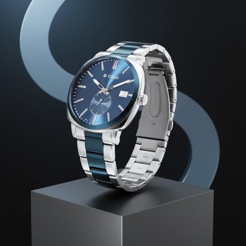 Image of Titan Classique Suave 2.0 Analog with Blue Dial Silver and Blue Stainless Steel Strap Watch for Men - 90189KM01