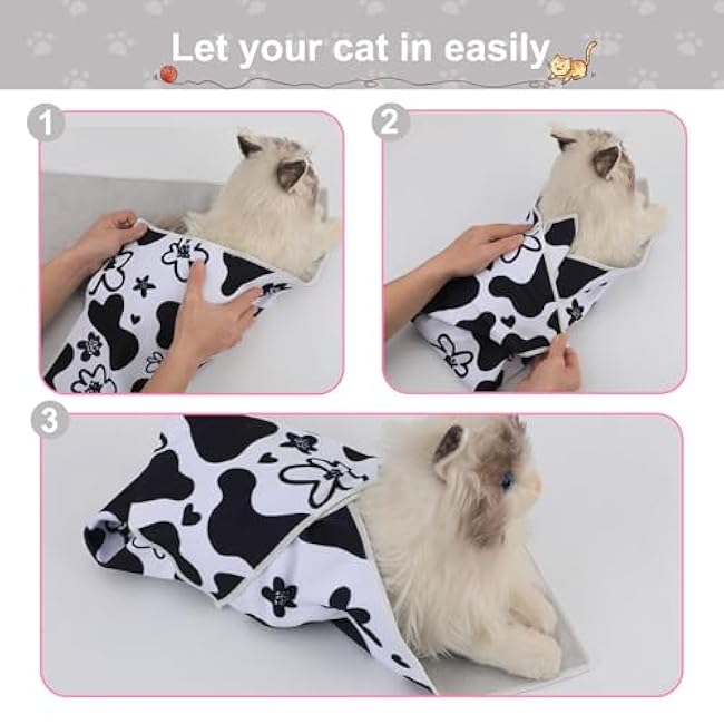 Cat Grooming Wrap, 21.6x21.6in Large Cat Swaddle Towel Restraint Wrap for Nail Clipping Self-Adherent Anti-Escape Calming Burrito Blanket Pet Grooming Supplies-TJphhy7b