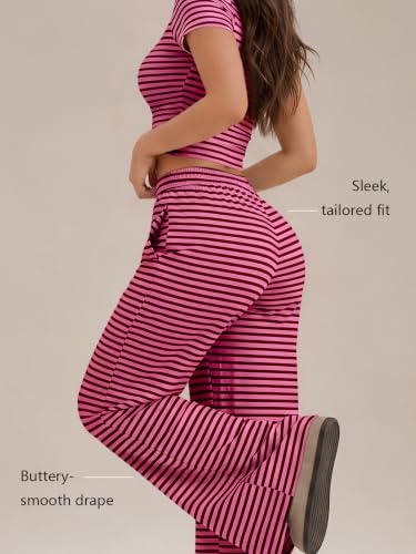 Image of Trendy Queen 2 Piece Matching Summer Lounge Set Womens Side Ruching Top Wide Leg Pants Sets with Pockets
