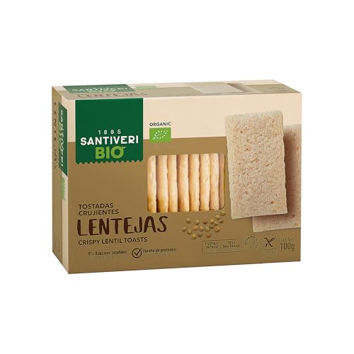 SANTIVERI - Tostadas de Lenteja Bio, Tostadas Ecológicas, Crujientes y Ricas en Proteínas, Sin Azúcares Añadidos, Sin Gluten, Vegano - 100 g