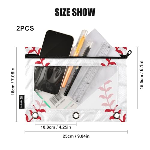 Image of FBaseball Pencil Pouch for 3 Ring Binder 2 Pack Clear Window Pencil Bags with Zipper Pencil Case for School Class Office College Supplies