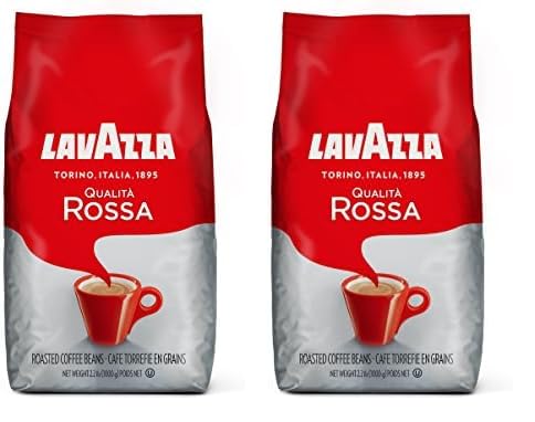 Image of Lavazza Qualita Rossa - 2.2LB Bag of Espresso Beans - Authentic Italian, Blended and Roasted in Italy, Chocolate Flavour, Full Body and Intense Aromas (Pack of 2)
