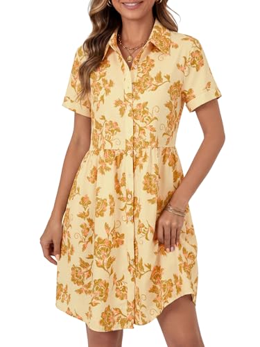 Image of Rooscier Women's Striped Shirt Dress Button Down Collared Short Sleeve Mini Dress