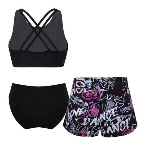 Kids Girls 3 Pcs Athletic Tankini Sets Crisscross Back Bikini Top Brief with Floral Shorts2