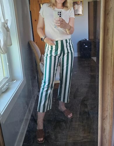 Kedera Women Striped Pants Wide Leg Trousers Casual High Waisted Pants Summer Flare Jeans with Patched Pockets2