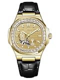 Men Watch Mechanical Automatic Winding Elegant Nautilus Leather Wristwatch