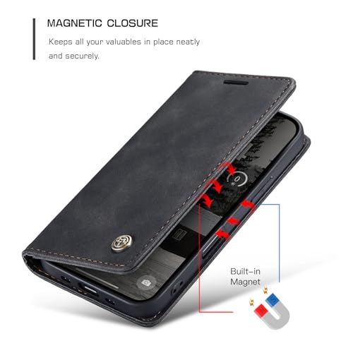 Cracedily for iPhone 17 Air Case, Flip Wallet Leather Case with Card Holder Magnetic Closure Shockproof Kickstand Protective Phone Cases Cover for iPhone 17 Air, Black - image 3