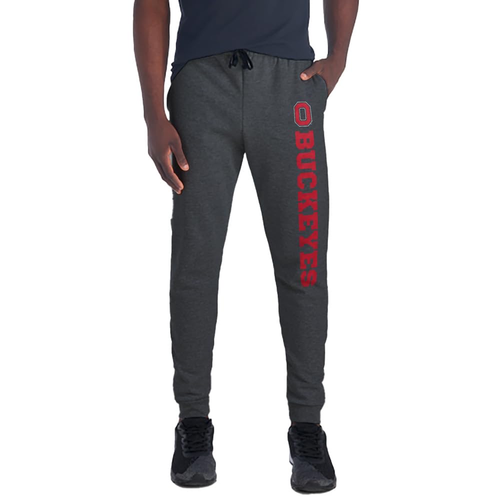 Ohio State University Collegiate Team Logo Down The Leg Print Unisex Jogger Sweatpants with Pockets for Men and Women, Charcoal, Medium