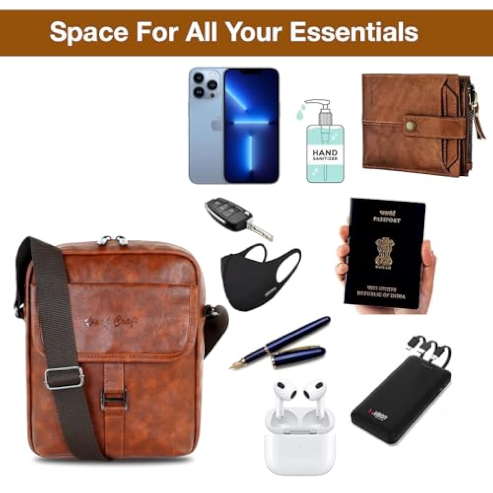 Luxury Leather Cross Body Sling Messenger Bag with Tablet Compartment