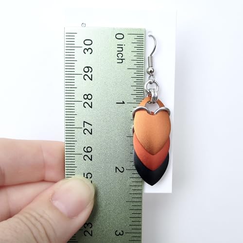 Layered Leaf Chainmail Earrings for Fall – Handmade Orange and Black Halloween Jewelry – Stainless Steel French Hook Ear Wires2