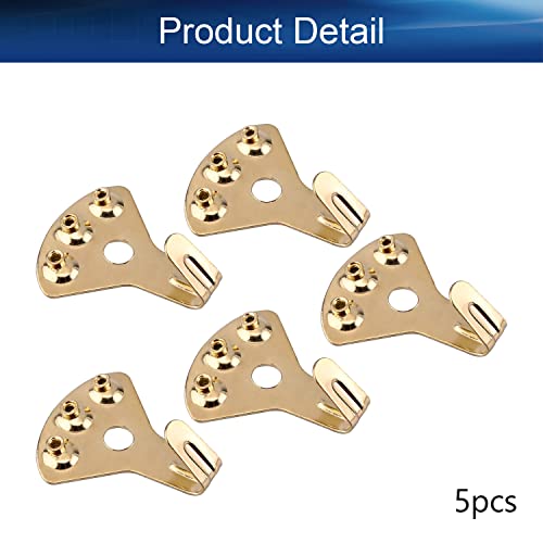 Image of Picture Hangers 1mm Thick Picture Hooks with Nails Professional Picture Hanging Kit, for Office Pictures House Decoration Clock Wall Mounting Brass Tone 5pcs