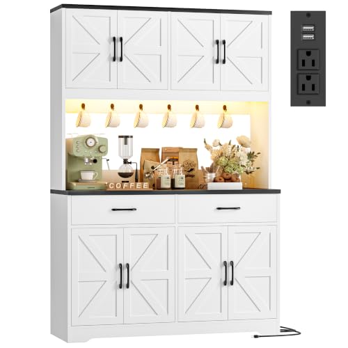 HIFIT 71" LED Pantry Cabinet with Charging Station, Tall Coffee Bar Cabinet