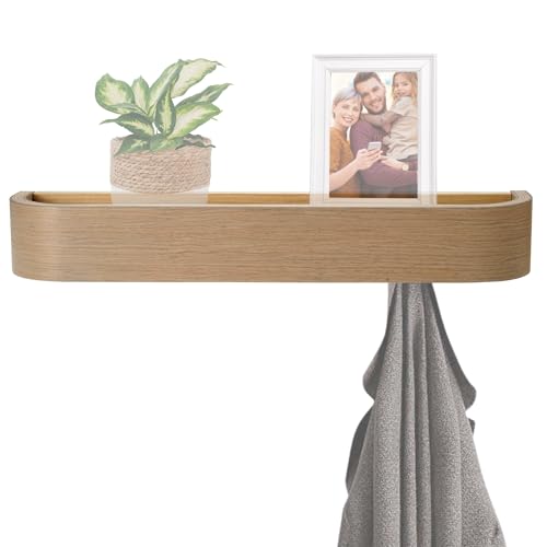 keypak Scandi - Perchero de madera con estante, montado en la pared, 4 ganchos ocultos y estante flotante de 49 cm para pasillos, dormitorios y entradas