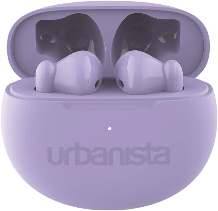 Urbanista Austin Auriculares Inalámbricos, Bluetooth 5.3 In Ear IPX4 Auriculares con Micrófonos Duales, 20H de Reproducción, Controles Táctiles, Estuche de Carga TWS USB C, Púrpura Lavanda