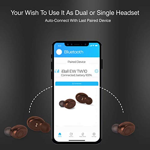 Image of iBall EarWear TW10 in-Ear Bluetooth Wireless Headphones with Protective Charging Case - Russet Brown