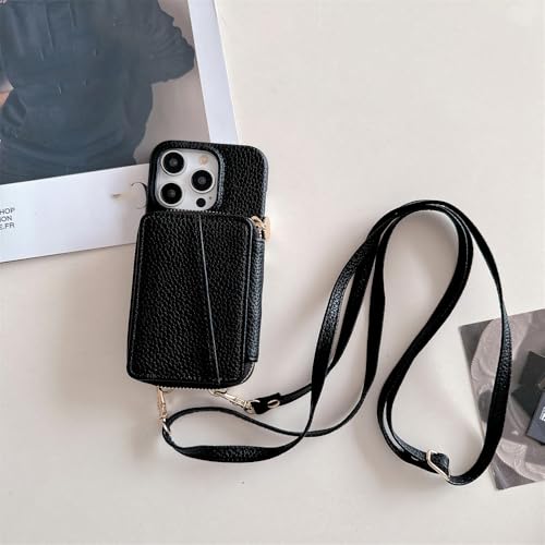 Portefeuille bandoulière de protection anti-perte en cuir pour iPhone 12 Pro