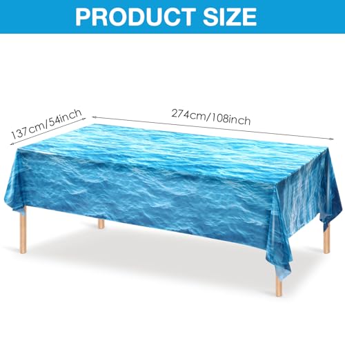 Image of Irenare 16 Pieces Ocean Plastic Tablecloth 54 x 108 Inch Blue | Water Waves Print, Disposable Table Cover for Under the Sea Theme Decoration Beach Pool Party, Birthday Baby Shower Supplies